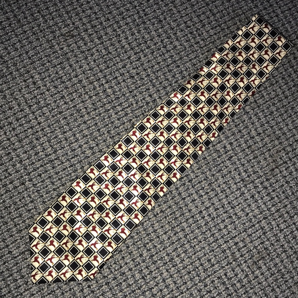 Men's Geometric Baseball Museum Dress Tie in Cream, Black & Red